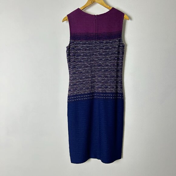 St. John Blue Purple Texture Tweed‎ Career Jacket Blazer Dress Set Women'… - Picture 7 of 15